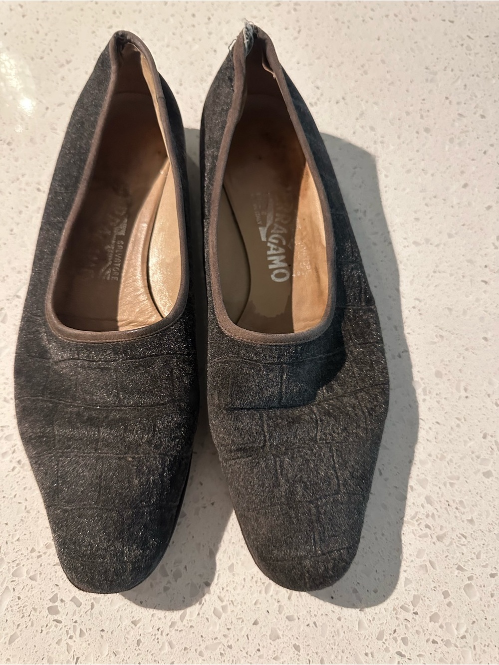 Vintage Salvatore Ferragamo Gray Suede Ballet Loafer Flats 8.5